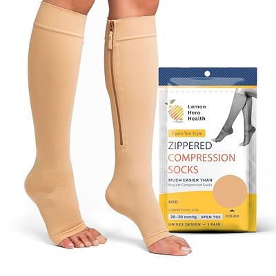 2 Pairs Zipper Compression Socks Thigh High 20-30 mmHg Compression