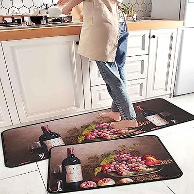 Wine Bottles Anti Fatigue Kitchen Mat Set of 2 Piece, Non-Slip