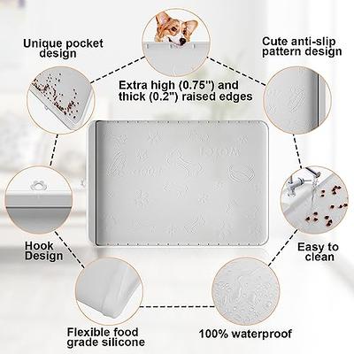 Dog Mat for Food and Water, Extra Large Silicone Dog Bowl Mat with Pocket  for Catches Spill and Residue, Waterproof Non Slip Cat Food Mat with High