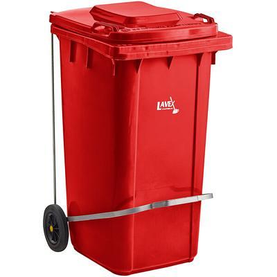 Lavex 64 Gallon Yellow Wheeled Rectangular Trash Can with Lid and Step-On  Attachment