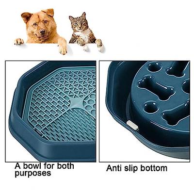 LAMPPE Slow Feeder Dog, 2 in 1 Slow Feeder Dog Bowls and Licking Mat Lick  Mat for Dogs Puppy Slow Feeder, Help Dog Slow Down Eating,A-Blue