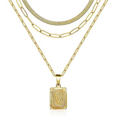 JoycuFF Gold Necklaces for Women Choker Layered 18K Gold Plated Paperclip  Necklaces Herringbone Chain Simple Cute Letter Pendent Initial Necklaces V  - Yahoo Shopping