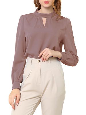 Unique Bargains Women's Stand Collar Long Sleeve Work Office