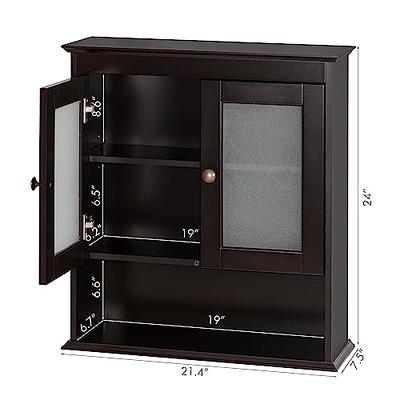 Basicwise Wall Mount Bathroom Mirrored Storage Cabinet with Open Shelf | 2  Adjustable Shelves Medicine Organizer Storage Furniture (White)