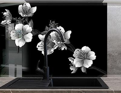 Myphotostation Stained Flower Tempered Glass Backsplash 30x35.5'' Floral  Splashback for Kitchen Decor Bathroom Wall Protector Stove Backsplash Panel
