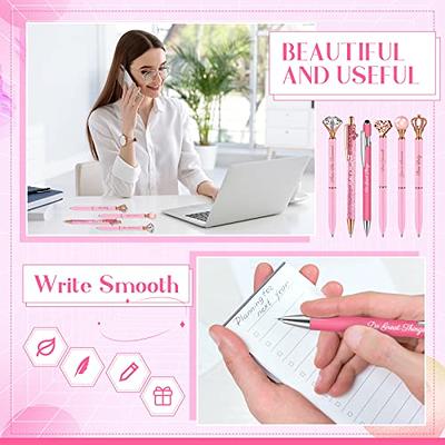 WEMATE 8PCS White Ballpoint Pens Set Metal Crystal Diamond Pen Fancy Pen  for Journaling in Black