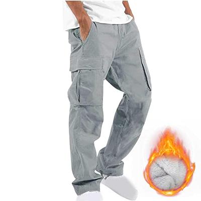 Winter Fuzzy Lined Cargo Pants for Men Drawstring Windproof
