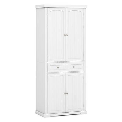 SMOOL Kitchen Storage Cabinet Freestanding Pantry with 4 Doors and 2  Drawers, White