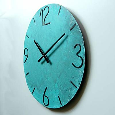 InTheTime 36-inch Turquoise Copper Wall Clock Round Large Silent