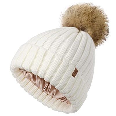 Cute WHITE Beanie Two White Pom Poms Hat Women Knit Beanie Warm Pompom Hat  for Girl Teenager Wool Knit Hat One Size 