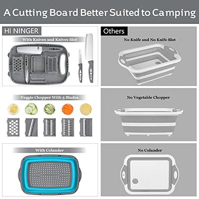 Collapsible Cutting Board, HI NINGER Chopping Board with Towel Kitchen  Foldable Camping Dishes Sink Space Saving 3 in 1 Multifunction Storage  Basket