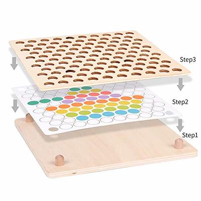 QZMTOY Wooden Peg Board Beads Game, Puzzle Color Sorting Stacking Art Toys  for Toddlers, Counting Toy for Kids, Toddler Educational Montessori Games