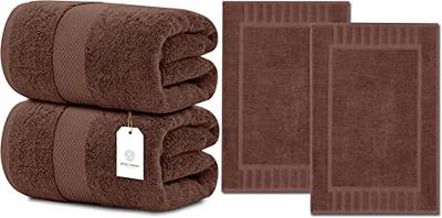 Brown Bath Set 3 Piece Anti-Slip Patchwork Bathroom Mat, Large