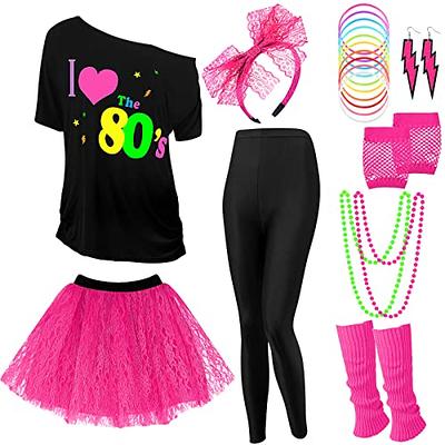 Vabean 19 Pcs 80s Costume Set T Shirt Leggings Tutu Skirt Headband