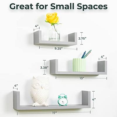Greenco Set of 3 Floating Wall U Shelves, Floating Wall Shelves, Storage  Shelves White Finish