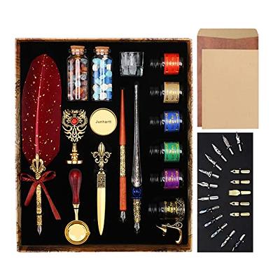 Exquisite Vintage Feather Dip Pen Wax Sealing Kit