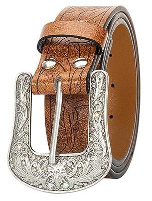 XuoAz Western Cowboy Belt for Men Women - Floral Engraved PU