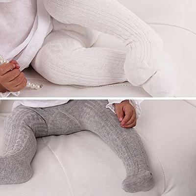 Toddler Kids Cotton Fleece Lined Solid Warm Leggings Knitted Pantyhose  Basic White Tights for Baby Girls