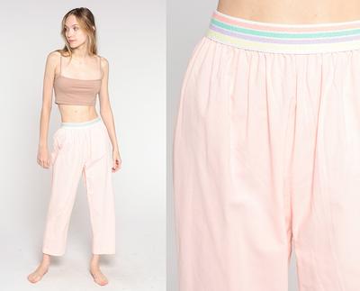80S Pink Pants Pastel Striped Elastic Waist Trousers High Waisted Slacks  1980S Tapered Leg Pull On Casual Vintage Summer Small Xs S - Yahoo Shopping