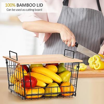 Fruit and Vegetable Basket for Kitchen Wood Top,5 Tier Stackable