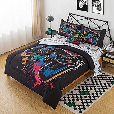 Comforter Set Queen Size, Gamer Cool Vintage Kids Soft Bedding Set for Kids  and Adults, Retro Game Gamepad Comforter Set with 2 Pillowcases for