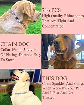 Gold Dog Chain Collar Stainless Steel 18K Gold Collar Adjustable Walking,  Metal Cuban Link Chew Proof Double Row Chain for Large Small Medium Dogs