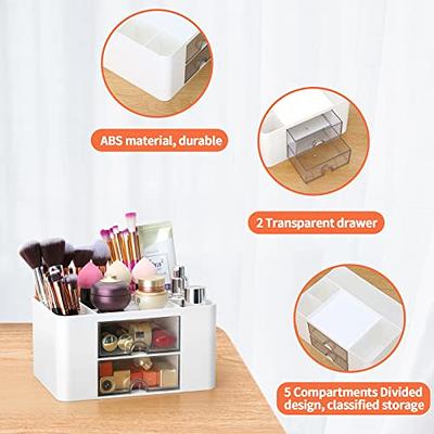 LETURE Office Supplies Desk Makeup Organizer Caddy with Drawer + 6 Sticky  Notes, White 13 Compartments, Desktop Accessories Organizer for Office, Home