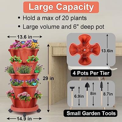 Stackable Planter with Removable Wheels and Tools, Tower Garden Planters,  Indoor Outdoor Gardening Pots - 3 Tier Vertical Garden Planter - 2 Set