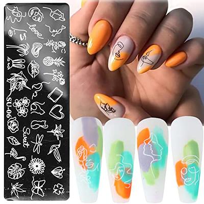 8Pcs Nail Stamping Plate +1 Stamper +1 Scraper Daisies, Leaves, Letters,  Lines, Lips, Flowers