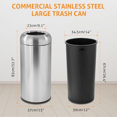 WICHEMI Trash Can Outdoor Indoor Garbage Enclosure, Commercial Trash Bin with Lid Open Top Inside Cabinet Large Metal Garbage Can Stainless Steel