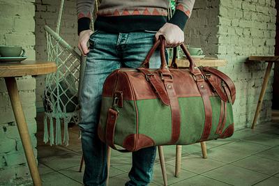 1 Rated Men's Weekend Bag - Leather and Canvas Duffel Bag