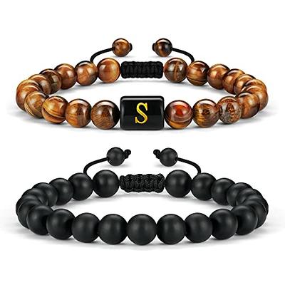 Custom Sterling Silver Monogram Bracelet with Big Tiger Eye Beads Large