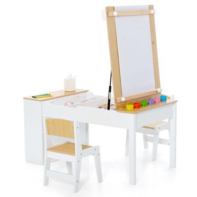 Costway 2 in 1 Kids Easel Desk Chair Set Book Rack Adjustable Art Painting  Board Blue