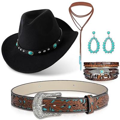 Xtinmee 5 Pcs Western Cowgirl Costume Accessories for Women Western Country  Black Cowboy Hat Western Belt and Turquoise Jewelry Set - Yahoo Shopping