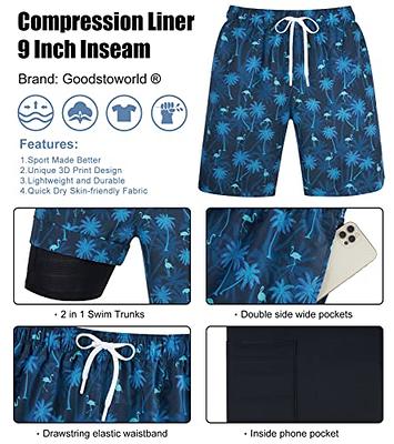 SILKWORLD Mens Swimming Trunks with Compression Liner 2 in 1 Quick-Dry Swim  Shorts with Zipper Pockets