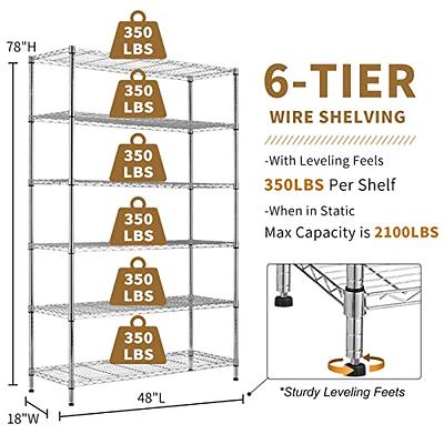 6-Tier Shelf Rack Wire Shelving Unit Storage Height Adjsutable