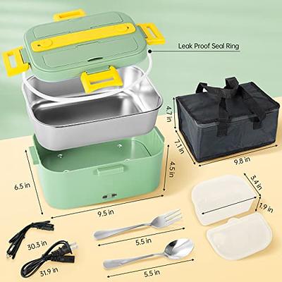 Electric Lunch Box with Insulated Lunch Bag ,Heated Lunch Box for Car Office School Home Use with Forks & Spoon,1.5L Removable 304 Stainless Steel