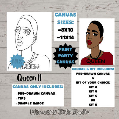  Indigo Art Studio Pre Drawn Canvas Painting for Adults Kids, Stenciled, Art Activity, Afro Queen