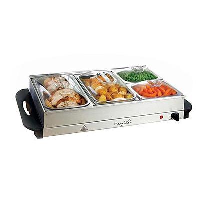 Ovente Electric Buffet Server Three Sectional Stainless Steel Food Warmer Tray