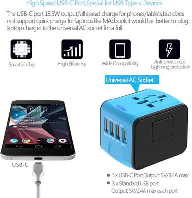 EPICKA Universal Travel Adapter One International Wall Charger AC Plug  Adaptor with 5.6A Smart Power and 3.0A USB Type-C for USA EU UK AUS  (TA-105