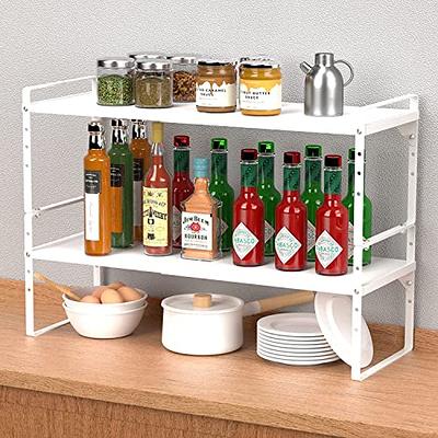 2 Pack White Kitchen Cabinets Countertop Shelf Organizers, Expandable &  Stackabl