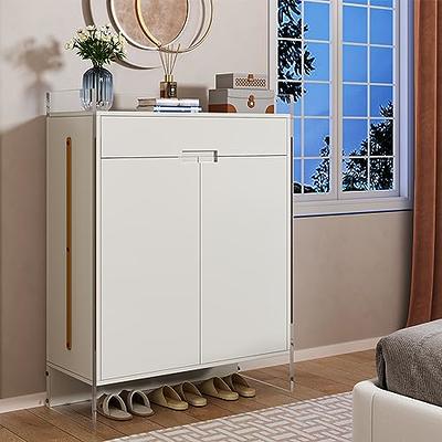  YITAHOME Shoe Cabinet with 2 Flip Drawers, Modern Shoe Storage  Cabinet with Open Shelves for Entryway, Free Standing Hidden Shoe Rack  Storage Organizer with Gold Metal Handle and Legs, White 