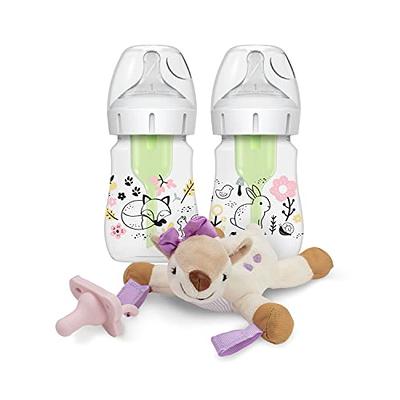 Dr. Brown's® Natural Flow Anti-Colic Options+ Narrow Glass Baby Bottle  Starter Set with Silicone Glass Bottle Sleeves, Baby Bottle Brush and Soft  100% Silicone HappyPaci™ Pacifier for Newborns, 4 oz and 8oz 