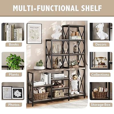 Furologee White 6 Tier Bookshelf with Drawers, Tall 71 Bookcase with  Shelves, Modern Wood and Metal Book Shelf Storage Organizer, Display Free