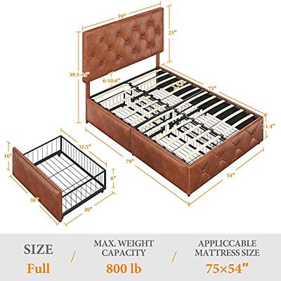 Sha CERLIN Full Size Bed Frame with Button Tufted Headboard, Faux Leather Upholstered Mattress Foundation, Platform Bed Frame, Wooden Slat Support