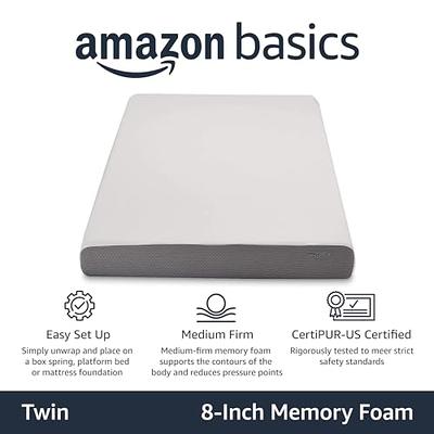 Basics Cooling Gel Memory Foam Mattress, Medium-Firm, CertiPUR-US  Certified, 10 inch, Twin Size, White/Gray