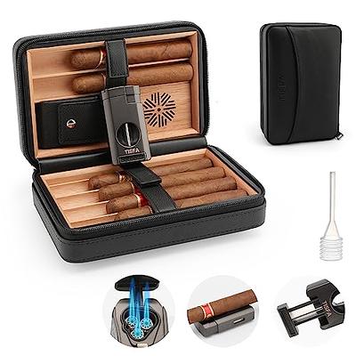 TISFA Cigar Humidor, Leather Cedar Wood Cigar Case with Cigar