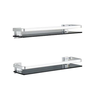 Dracelo 16.5 in. W x 5.9 in. D x 2.75 in. H Gray Bathroom Wall Mounted Floating Shelves with Towel Bar