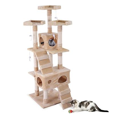 Kahomvis 21.4 in. x 14.3 in. Wood Cat Ball Toy with Cat Scratching Post and  5 Interactive Balls AWS-LKW9-3774 - The Home Depot