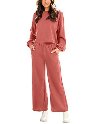  Womens Two Piece Outfits Workout Pants Sets Casual Jogging  Suits Long Sleeve Tracksuit Rose Red XL